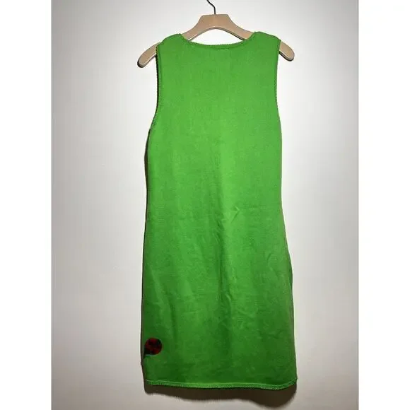 Michael Simon EUC Green Beaded Ladybug Sleeveless Sweater Dress M Vintage VTG - Picture 4 of 5